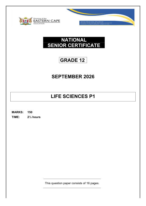 Life Sciences Grade 12 DBE Caps September 2026 Paper 1 - Question Paper (Eastern Cape)