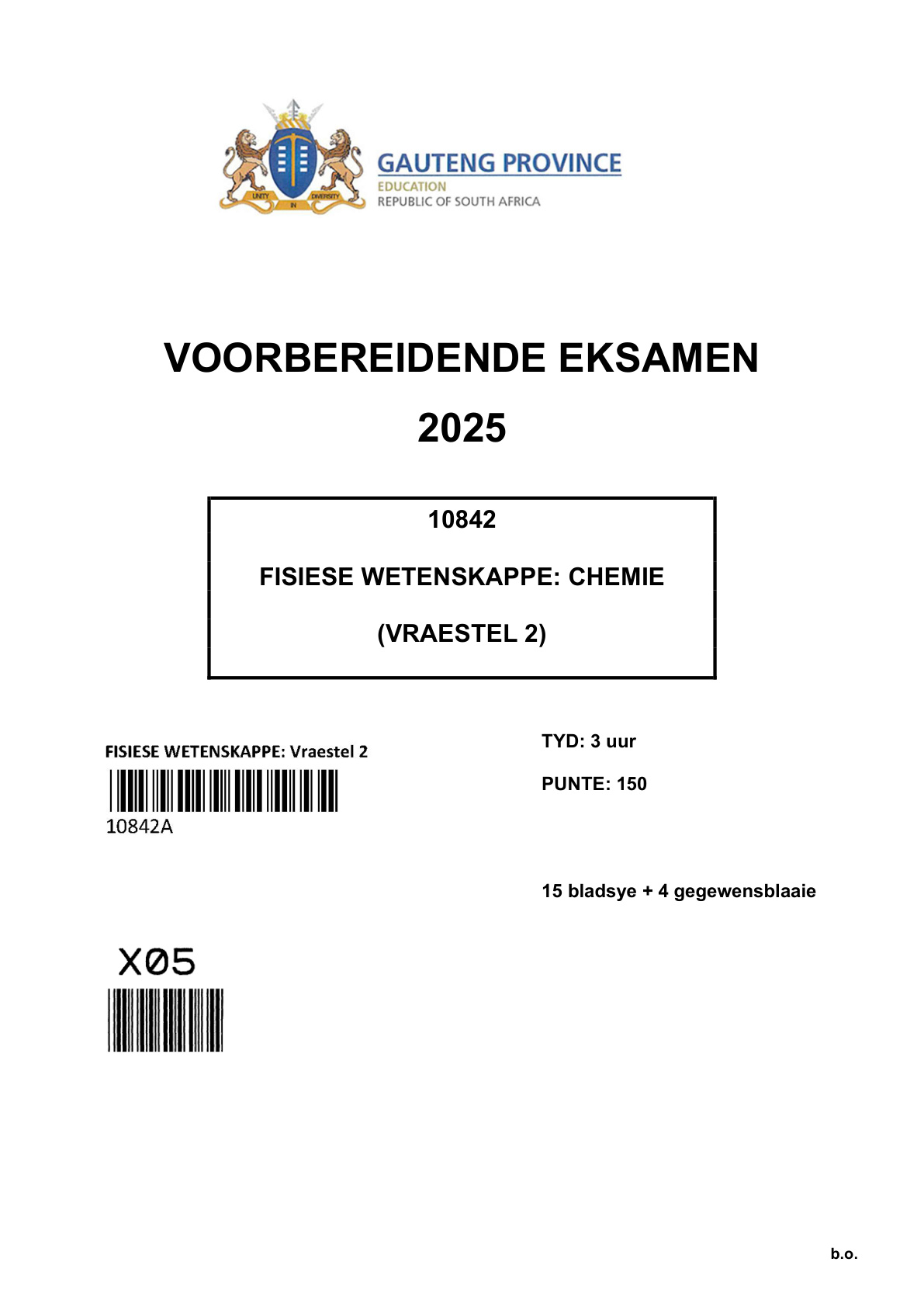 Physical Sciences Paper 2 (Gauteng) Preparatory 2025 Grade 12 DBE