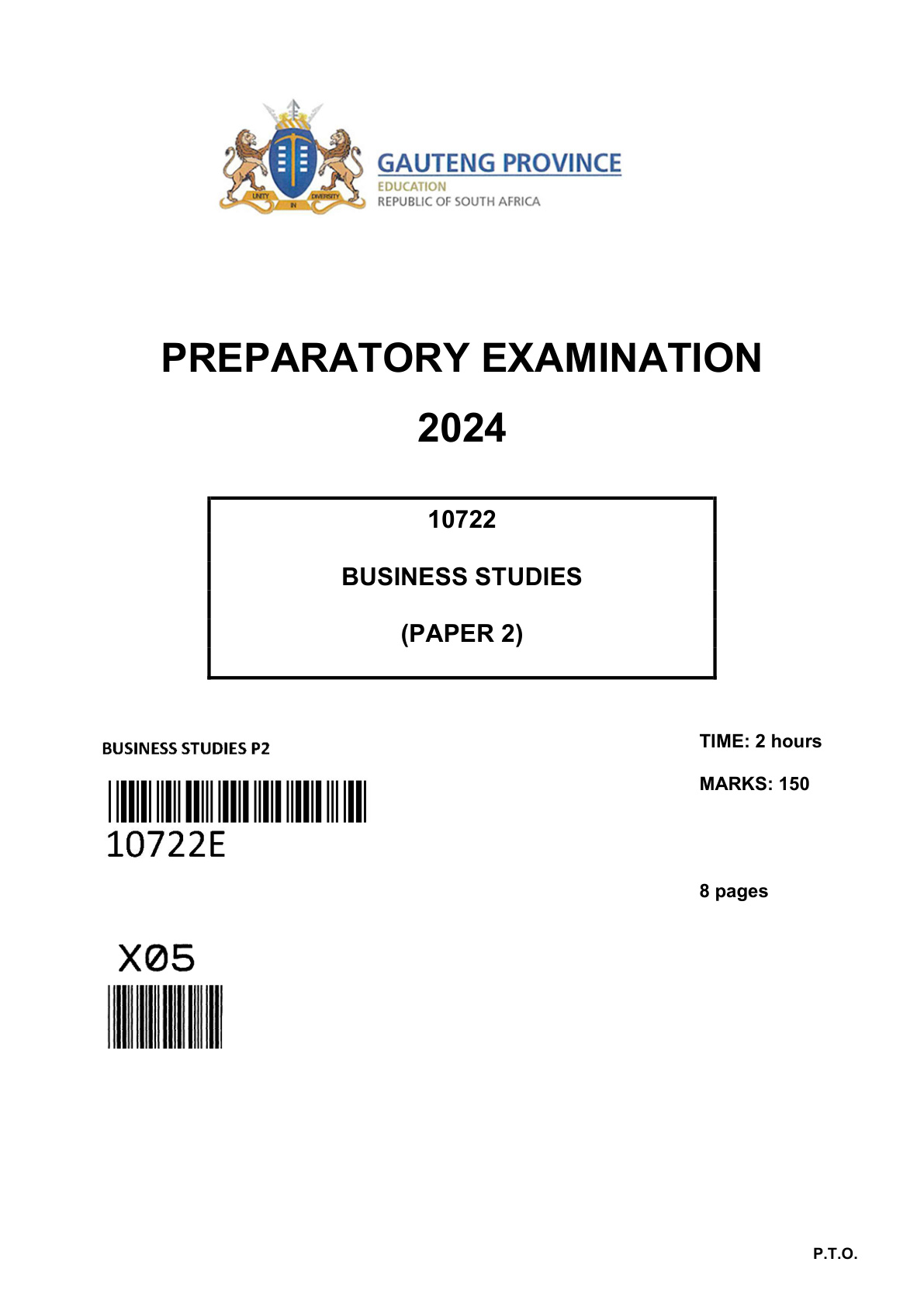 Business Studies Paper 2 (Gauteng) Preparatory 2024 Grade 12 DBE