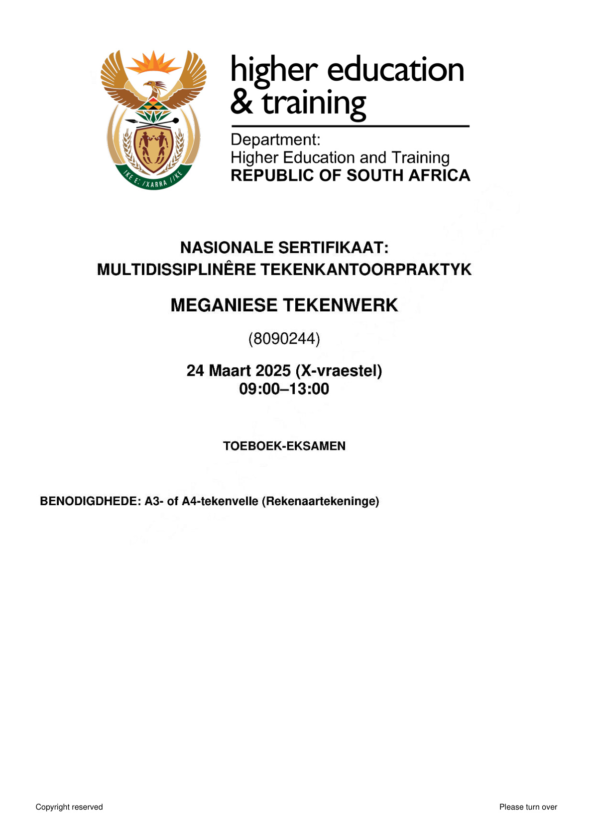 Meganiese Tekenwerk Dhet Nated April 2025 - Question Paper