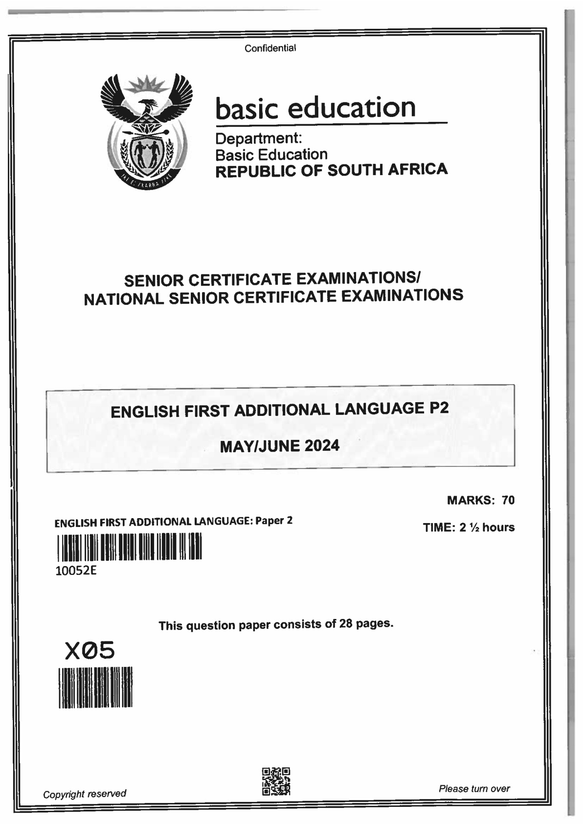 English First Additional Language Paper 2 (Gauteng) June 2024 Grade 12 DBE