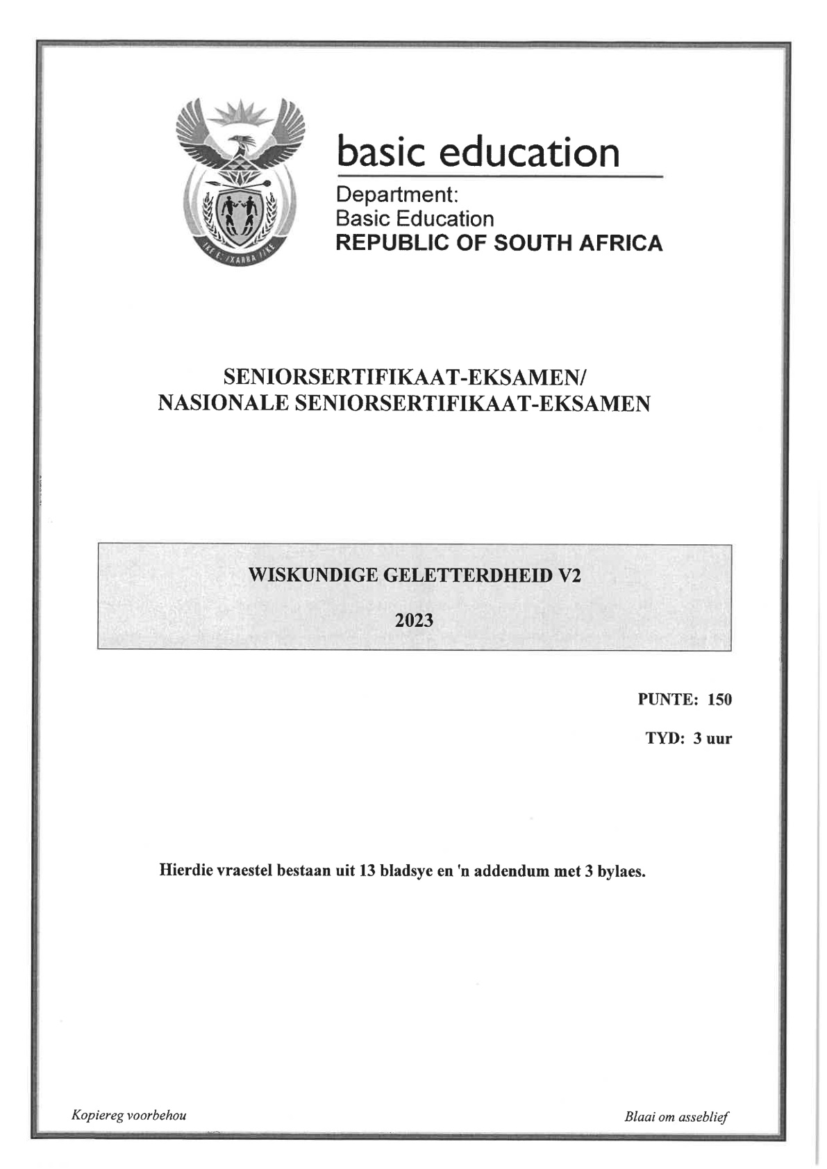 Mathematical Literacy Paper 2 (Gauteng) June 2023 Grade 12 DBE