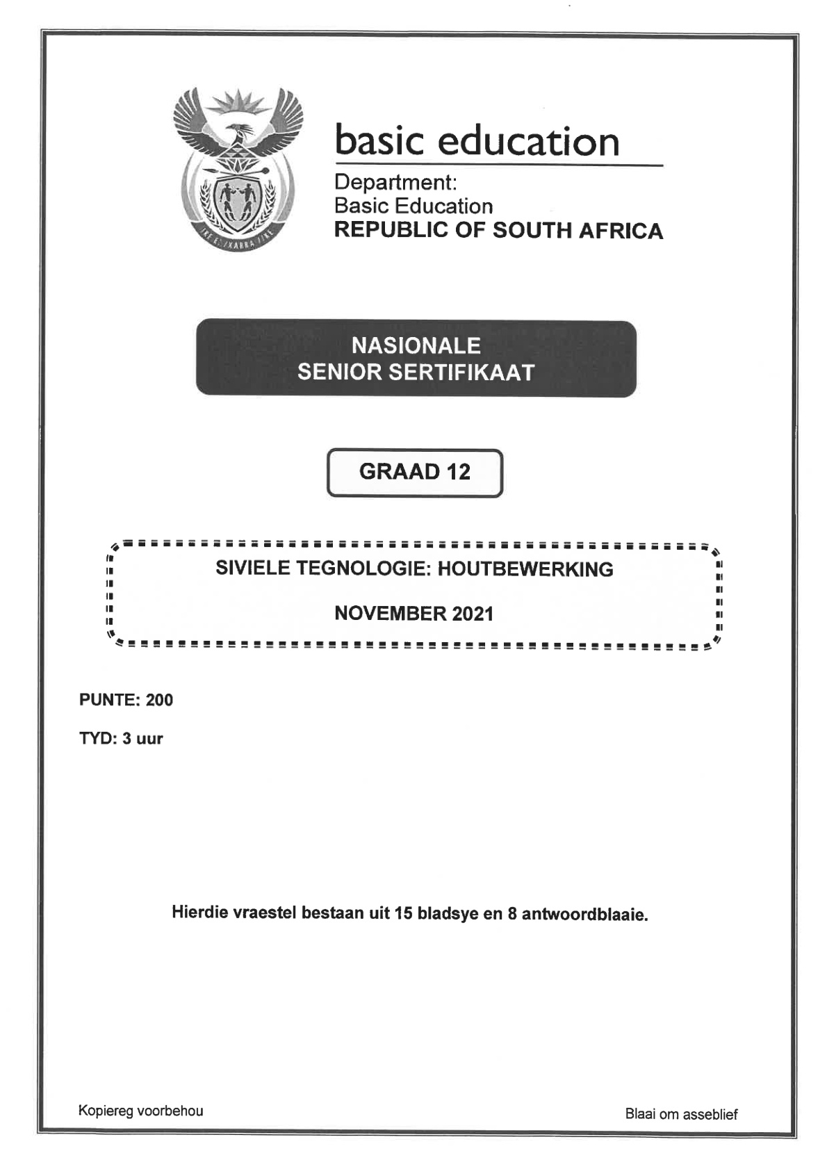 Civil Technology (Gauteng) November 2021 Grade 12 DBE