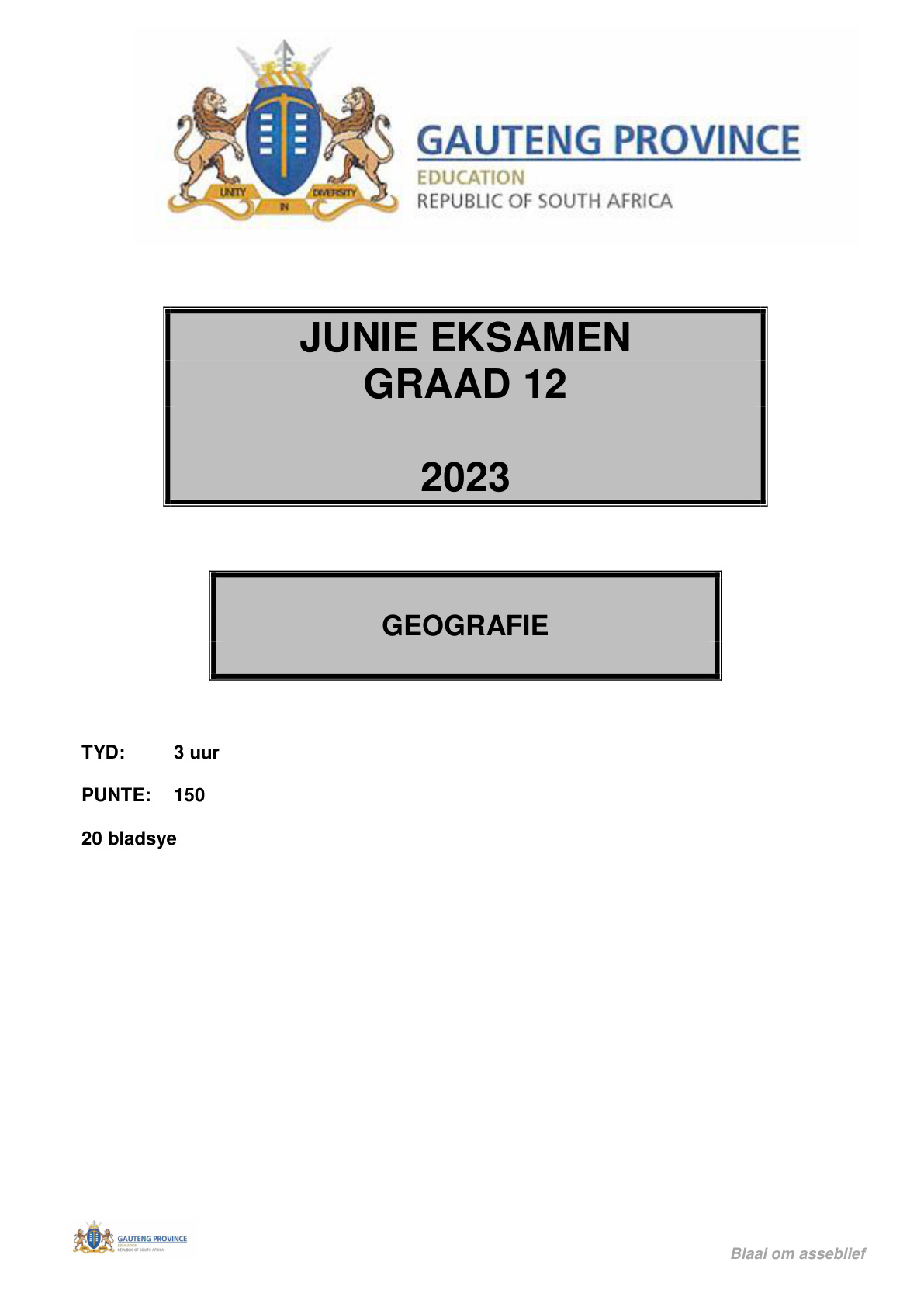 Geography (Gauteng) June 2023 Grade 12 DBE
