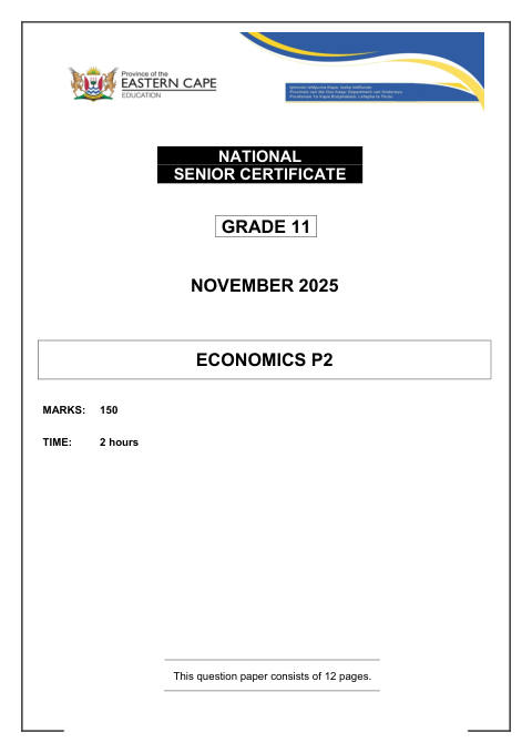 Economics Grade 11 DBE Caps November 2025 Paper 2 - Question Paper (Eastern Cape)