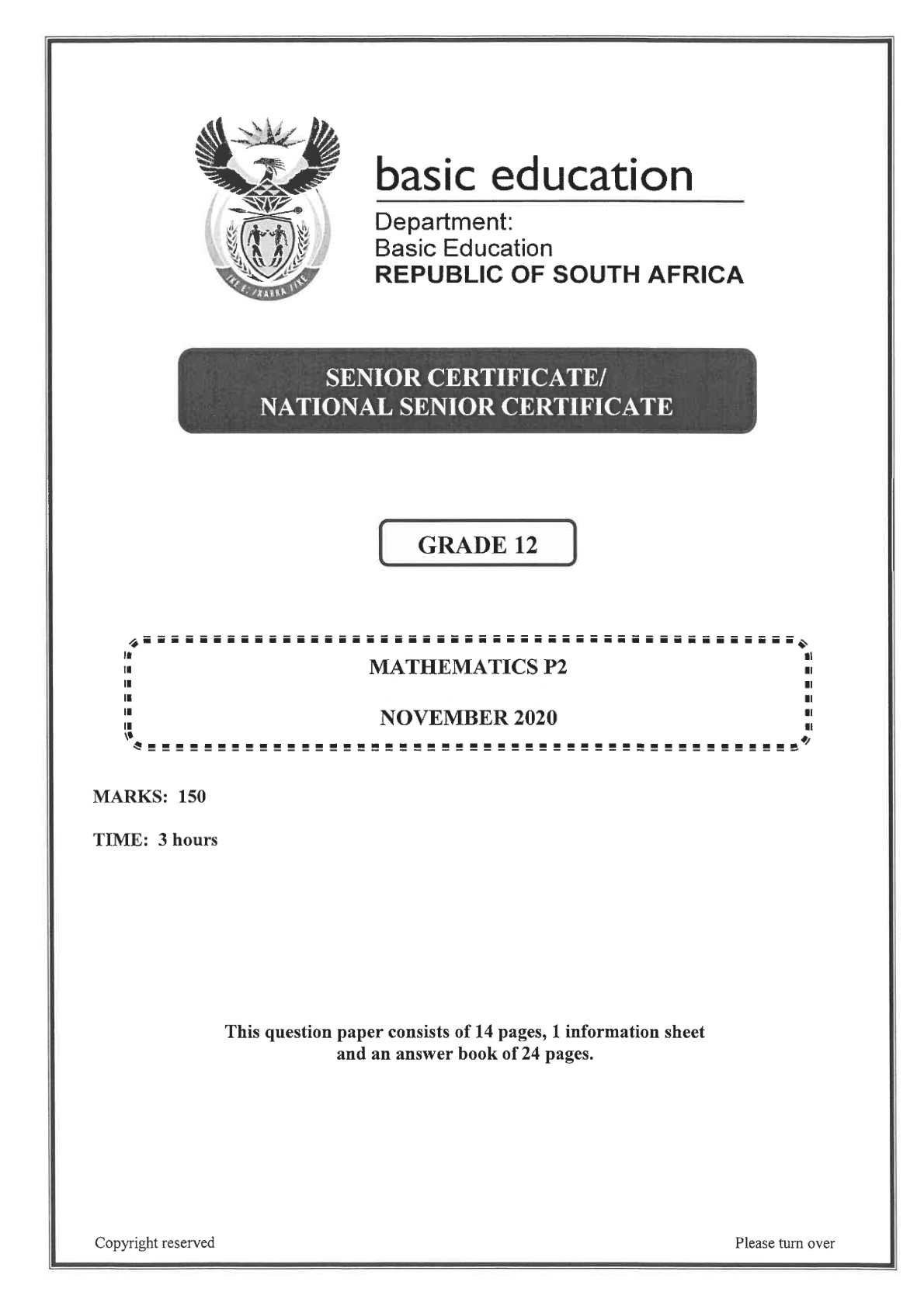 Mathematics Paper 2 November 2020 Grade 12 DBE