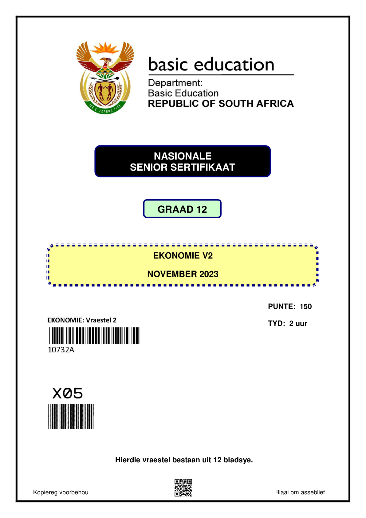 Economics Paper 2 (Gauteng) November 2023 Grade 12 DBE