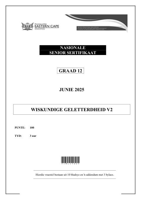 Mathematical Literacy Grade 12 DBE Caps May/June 2025 Paper 2 - Question Paper (Eastern Cape)