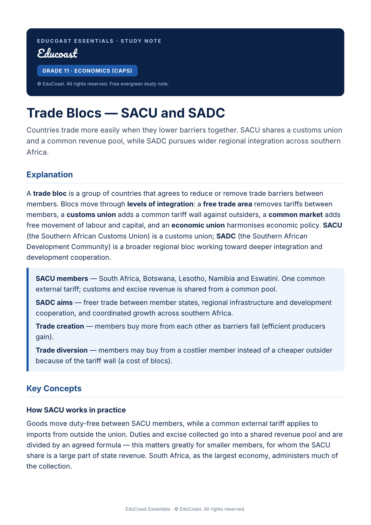 Trade Blocs — Grade 11 Economics (CAPS)