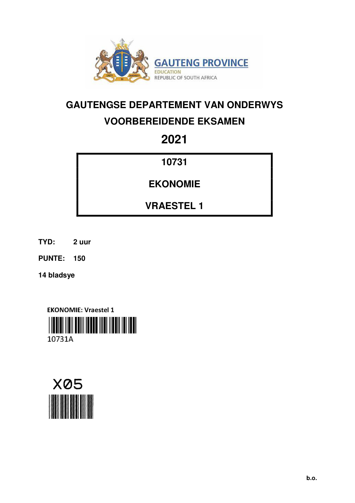 Economics Paper 1 (Gauteng) Preparatory 2021 Grade 12 DBE