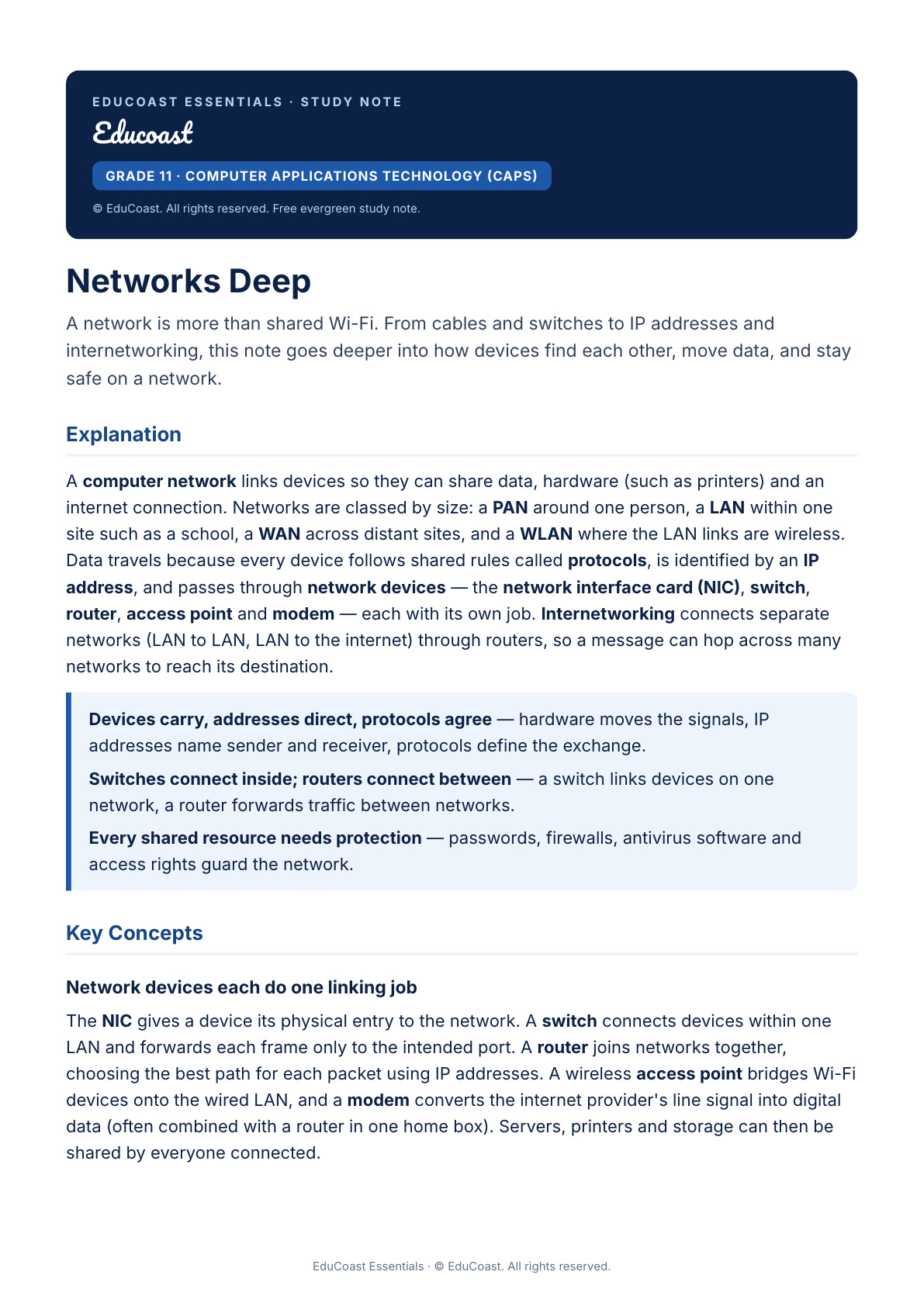 Networks Deep — Grade 11 Cat (Caps)