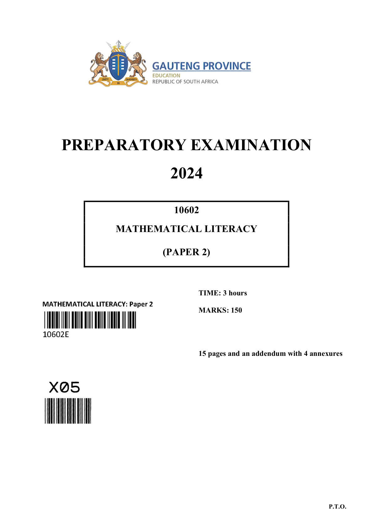 Mathematical Literacy Paper 2 (Gauteng) Preparatory 2024 Grade 12 DBE