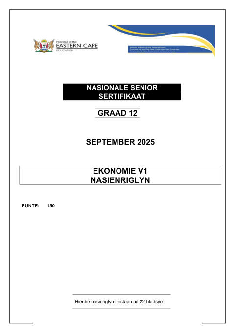 Economics Grade 12 DBE Caps September 2025 Paper 1 - Memo (Eastern Cape)