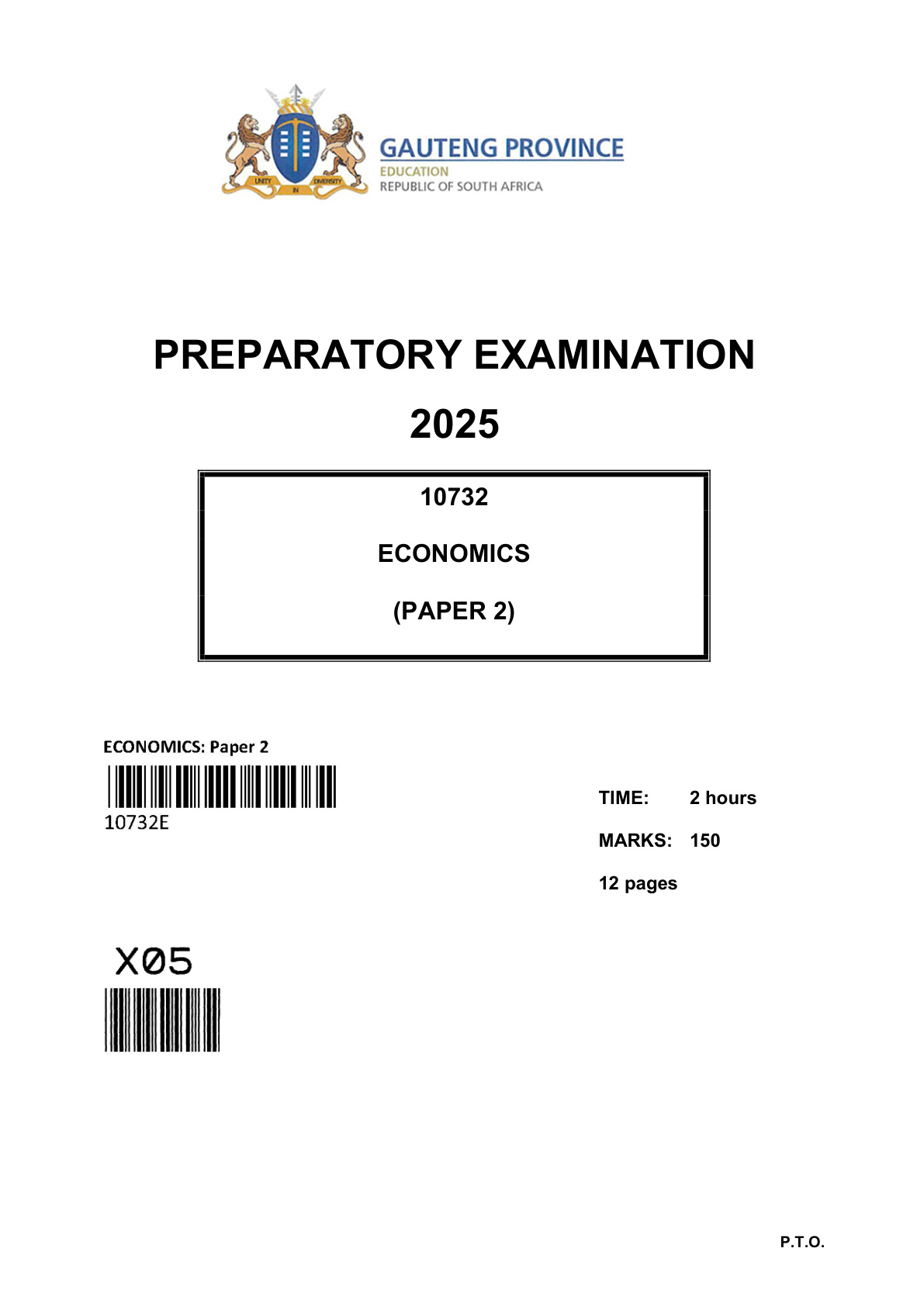 Economics Paper 2 (Gauteng) Preparatory 2025 Grade 12 DBE