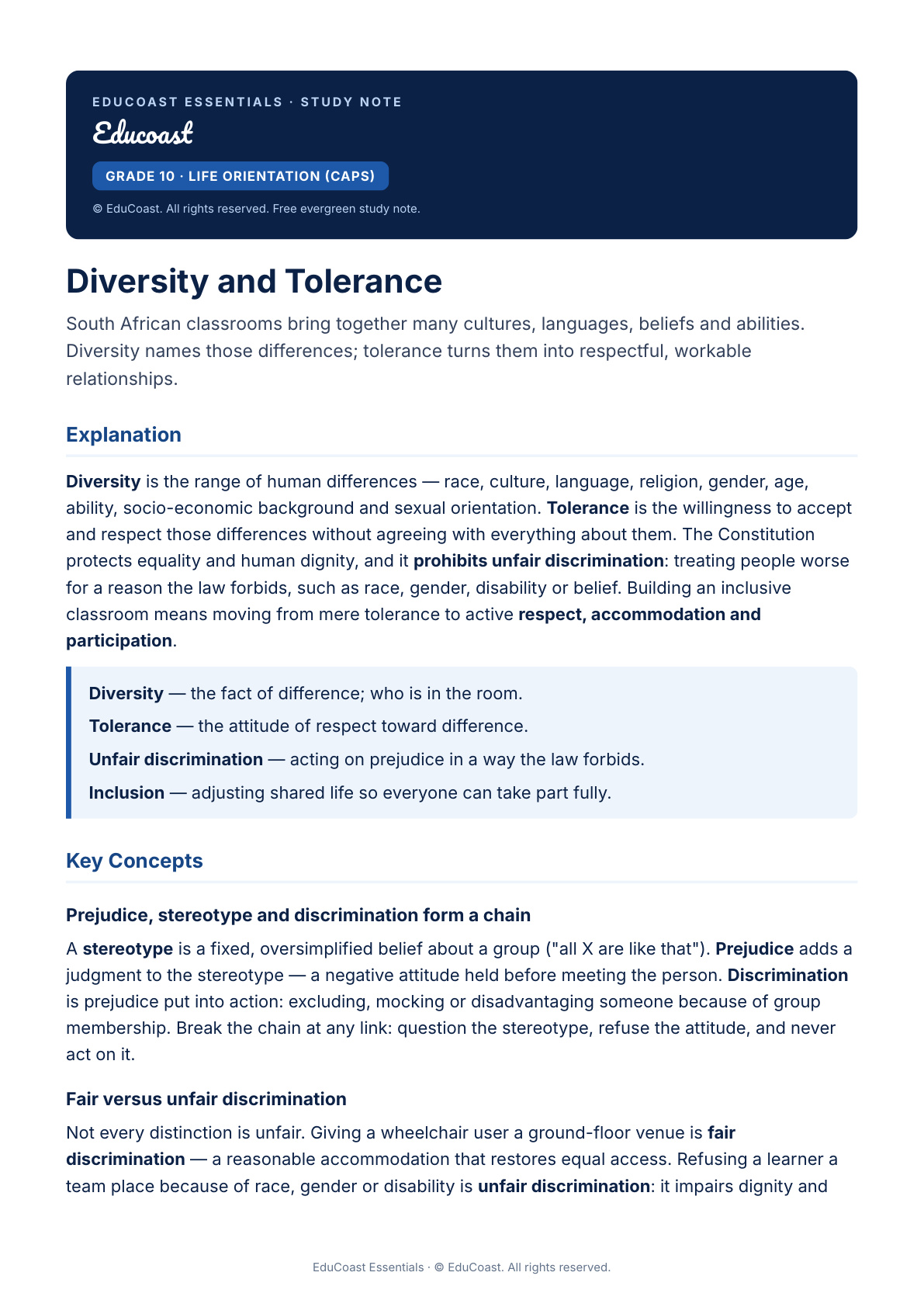 Diversity — Grade 10 Life Orientation (CAPS)