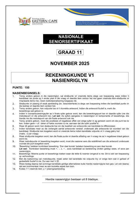 Accounting Grade 11 DBE Caps November 2025 Paper 1 - Memo (Eastern Cape)