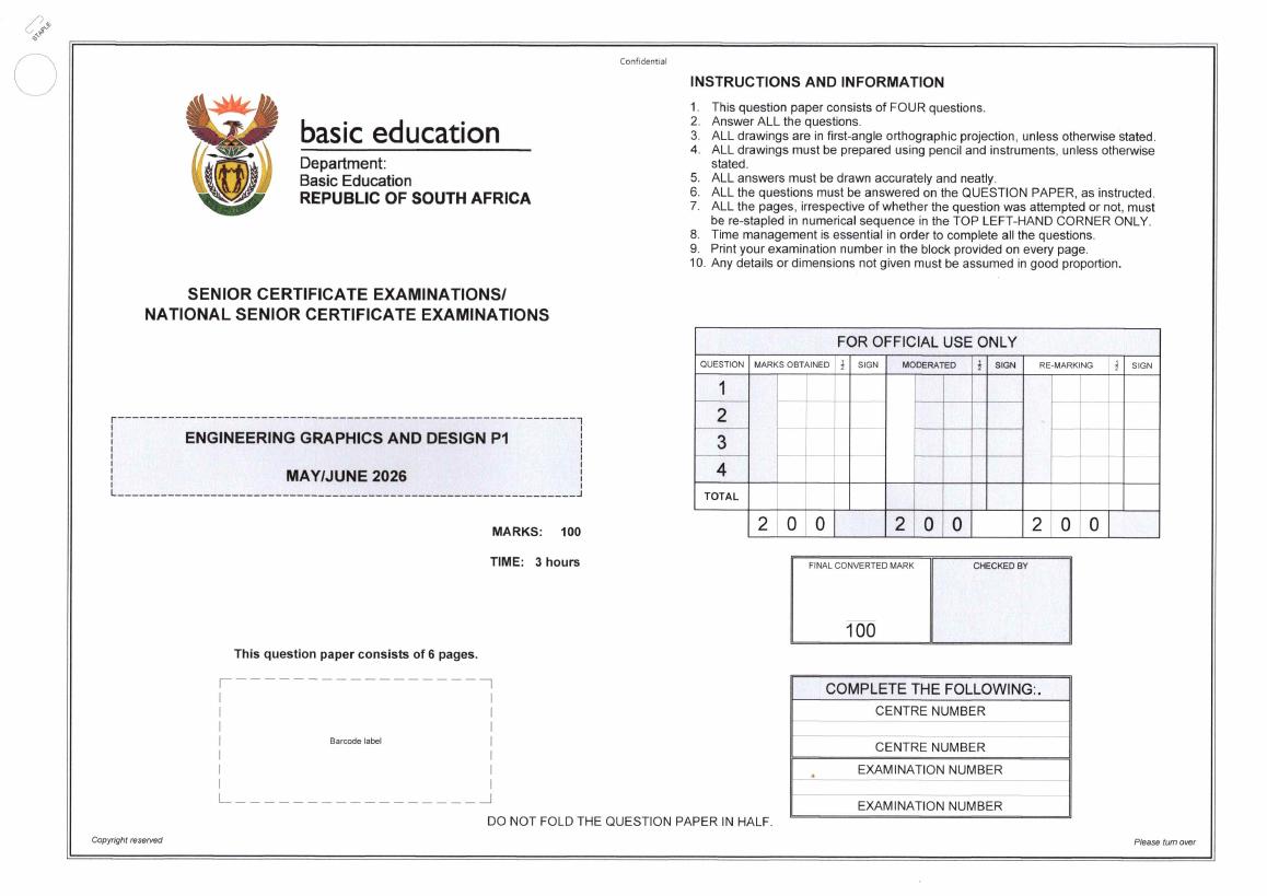 Engineering Graphics and Design Grade 12 DBE CAPS May 2026 Paper 1 - Question Paper