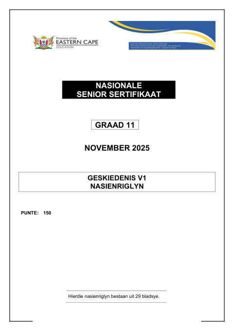 History Grade 11 DBE Caps November 2025 Paper 1 - Memo (Eastern Cape)