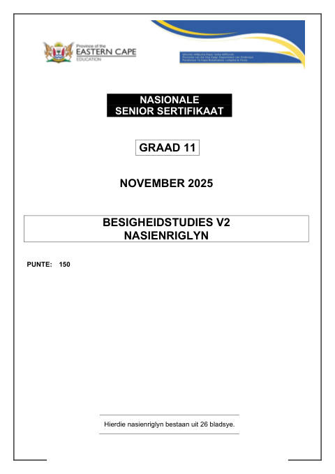 Business Studies Grade 11 DBE Caps November 2025 Paper 2 - Memo (Eastern Cape)