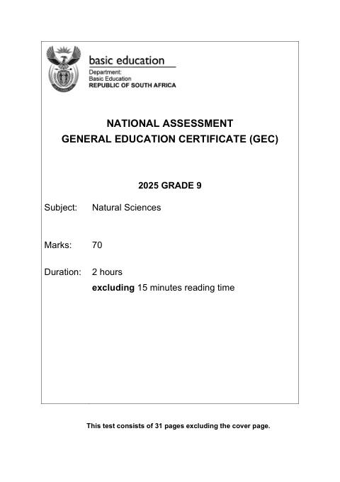 Natural Sciences and Technology Grade 9 DBE CAPS GEC 2025 - Question Paper (Eastern Cape)