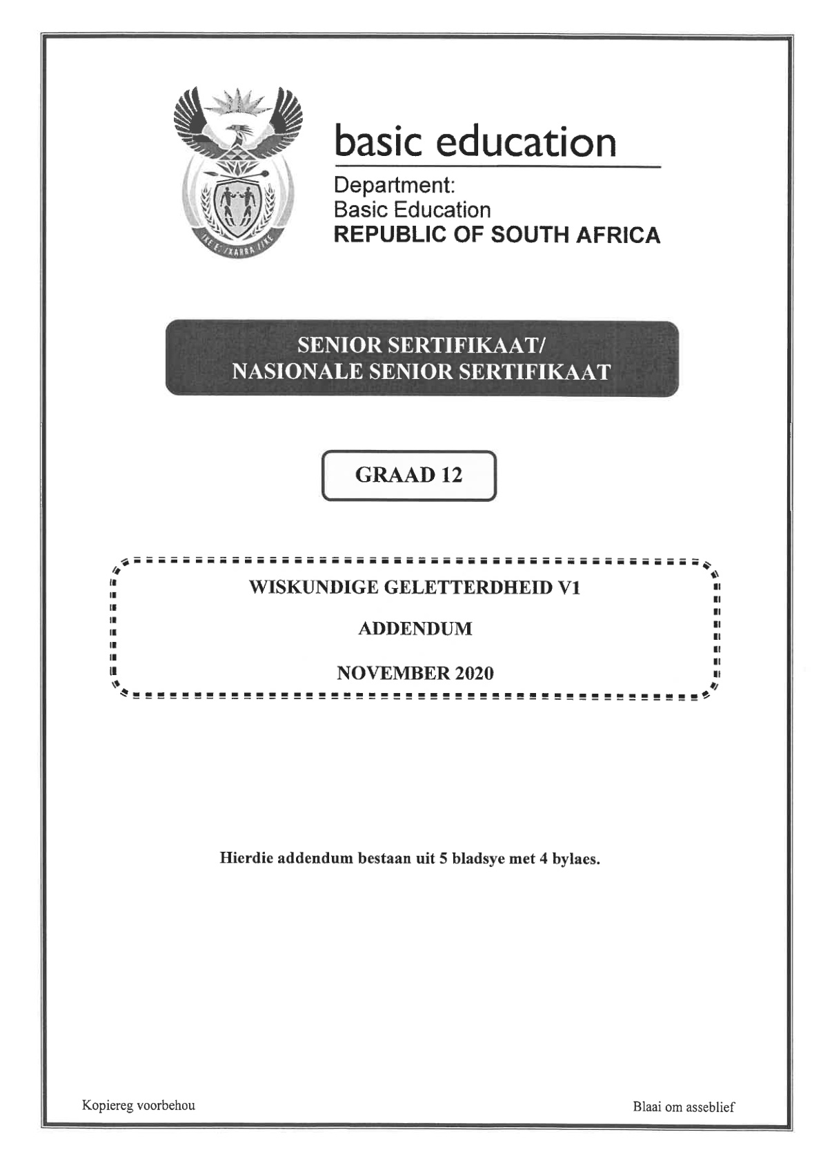 Mathematical Literacy Paper 1 Addendum (Gauteng) November 2020 Grade 12 DBE