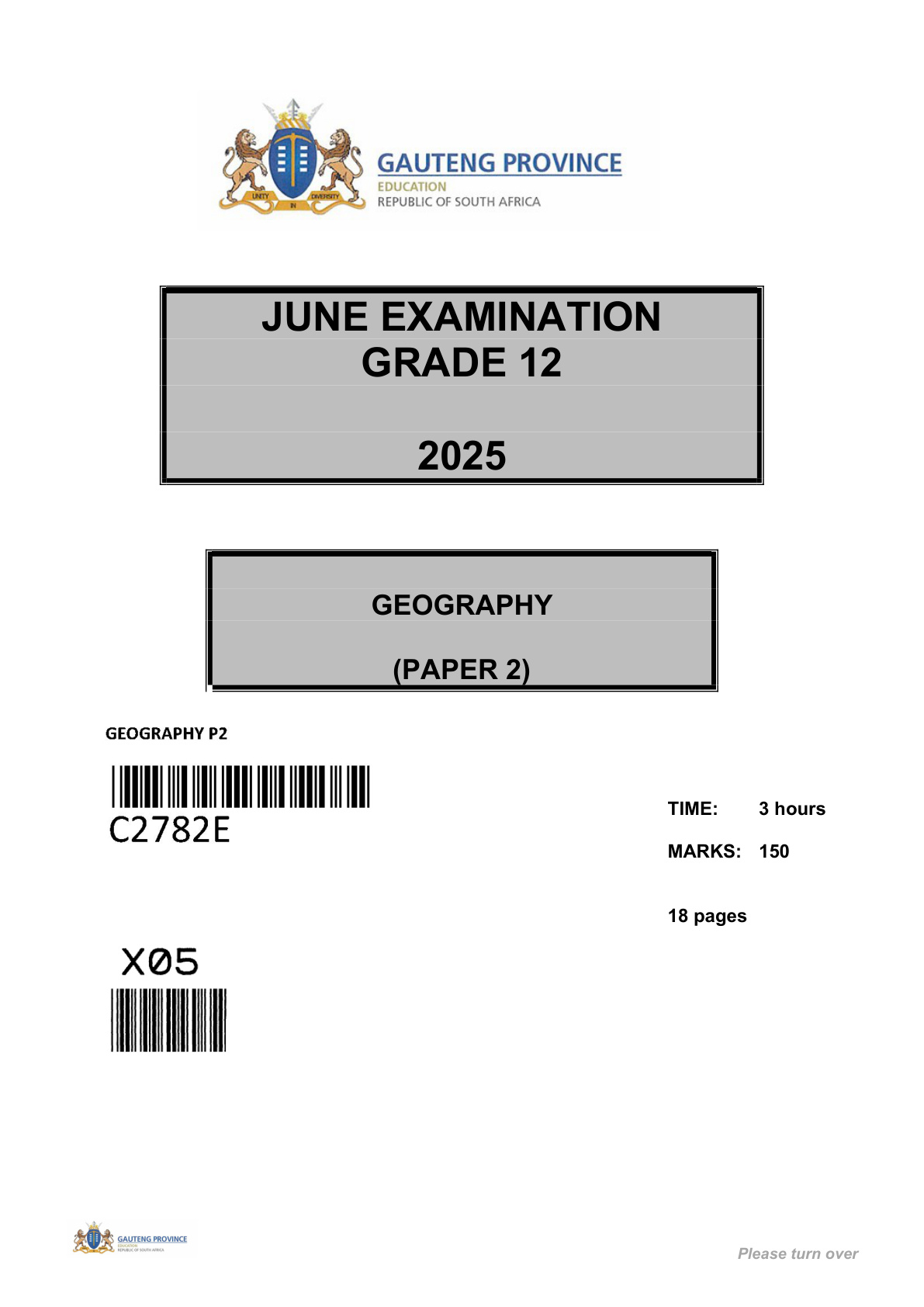 Geography Paper 2 (Gauteng) June 2025 Grade 12 DBE