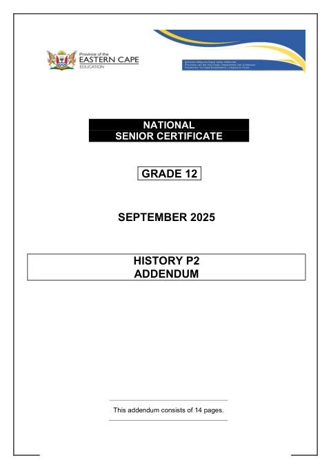 History Grade 12 DBE Caps September 2025 Paper 2 - Question Paper (Eastern Cape)