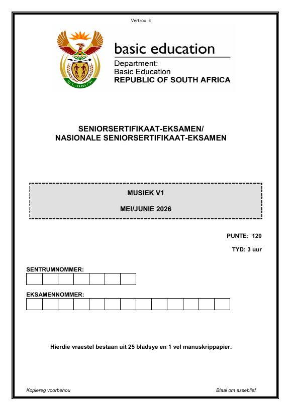 Music Grade 12 DBE CAPS May 2026 Paper 1 - Question Paper