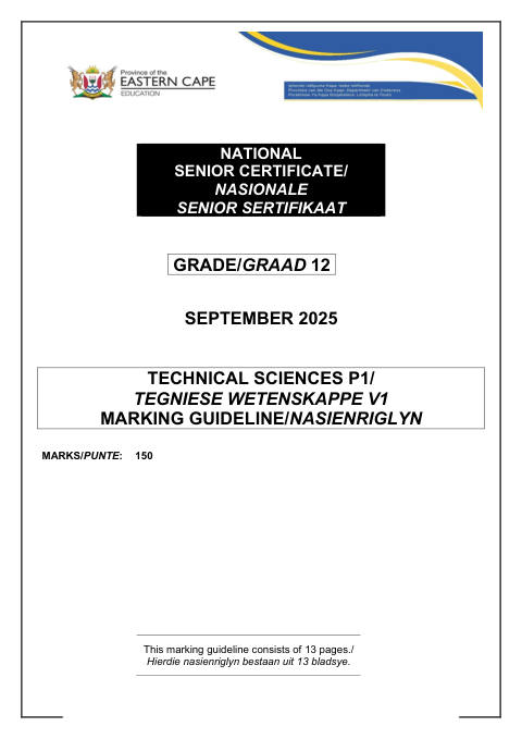Technical Sciences Grade 12 DBE Caps September 2025 Paper 1 - Memo (Eastern Cape)
