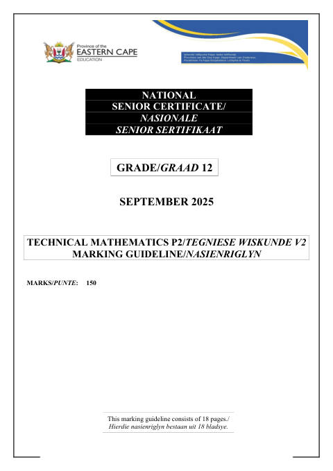 Mathematics Grade 12 DBE Caps September 2025 Paper 2 - Memo (Eastern Cape)