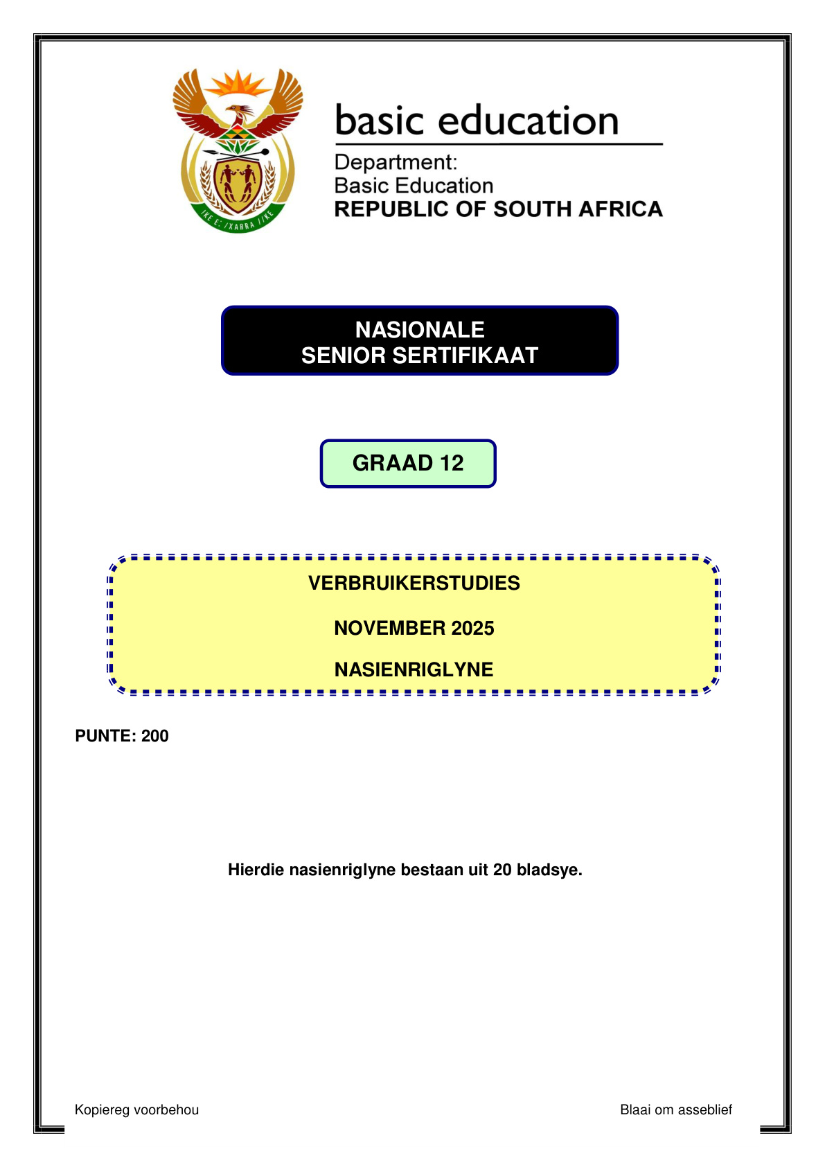 Consumer Studies Grade 12 DBE NSC November 2025 - Memo (Eastern Cape)