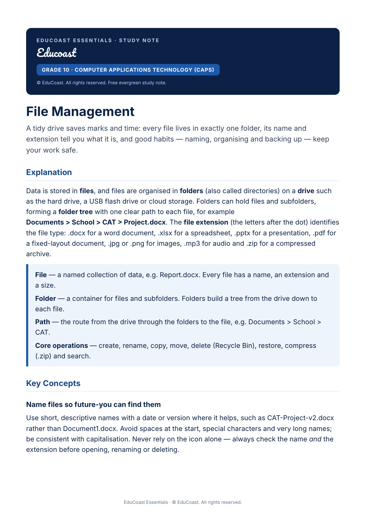 File Management — Grade 10 CAT (CAPS)