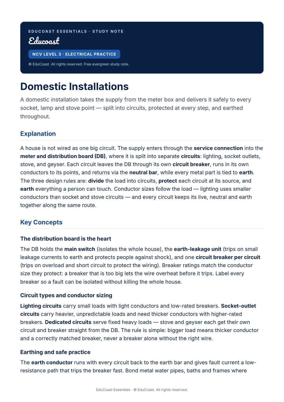 Domestic Installations — NCV Level 3 Electrical Practice