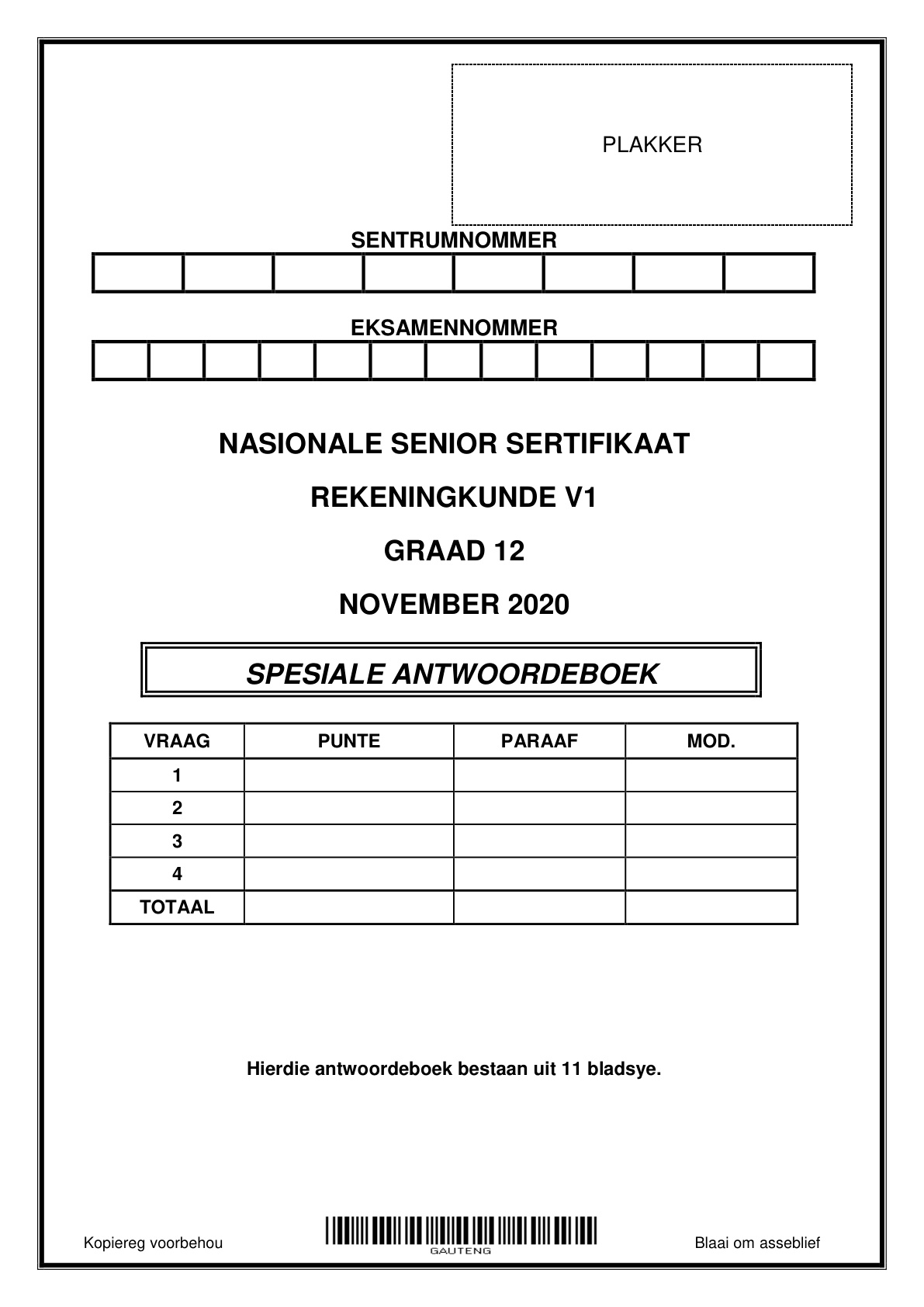 Accounting Paper 1 Answer Book (Gauteng) Preparatory 2021 Grade 12 DBE