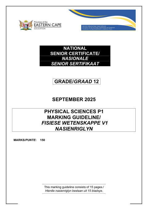 Physical Sciences Grade 12 DBE Caps September 2025 Paper 1 - Memo (Eastern Cape)