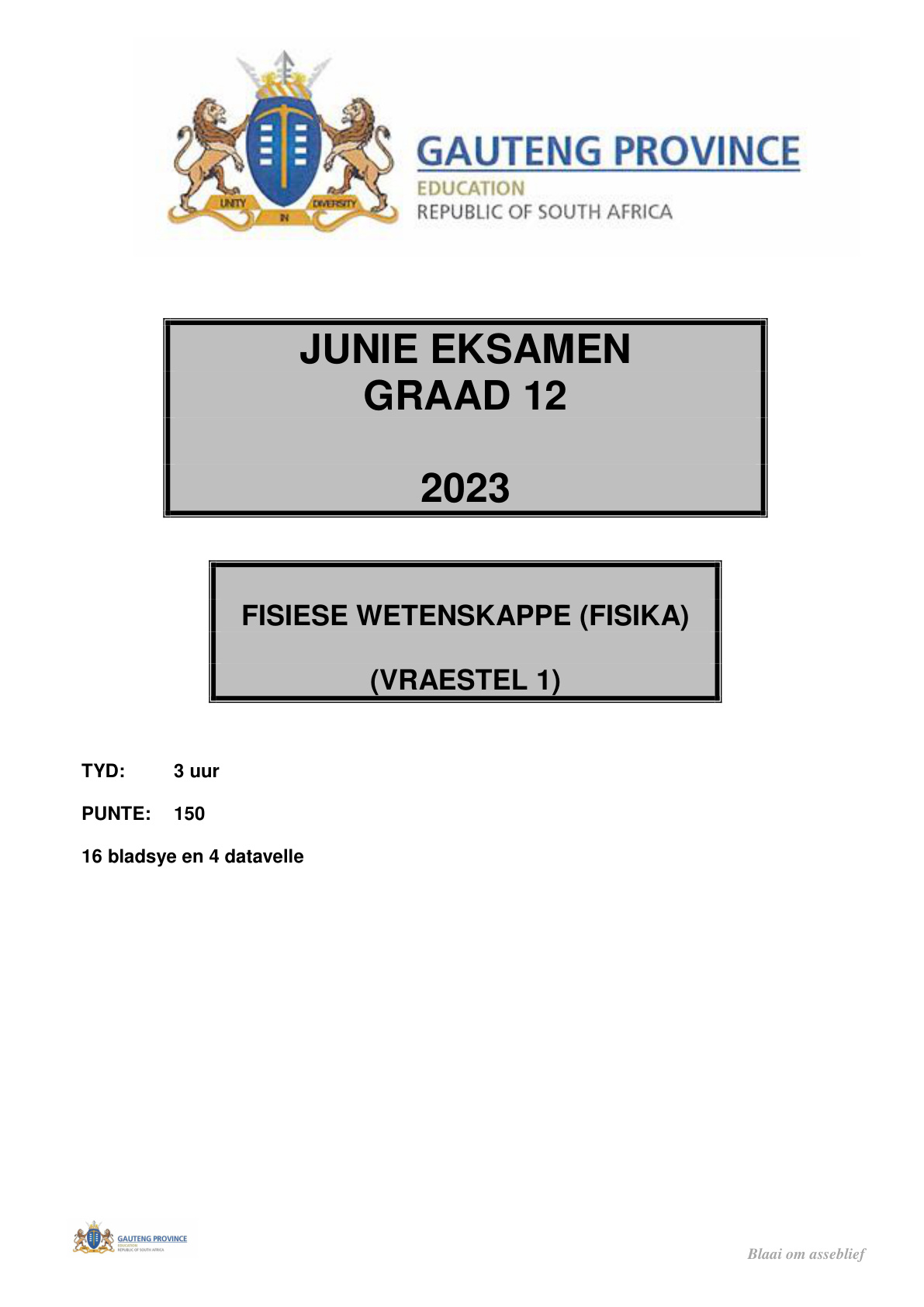 Physical Sciences Paper 1 (Gauteng) June 2023 Grade 12 DBE