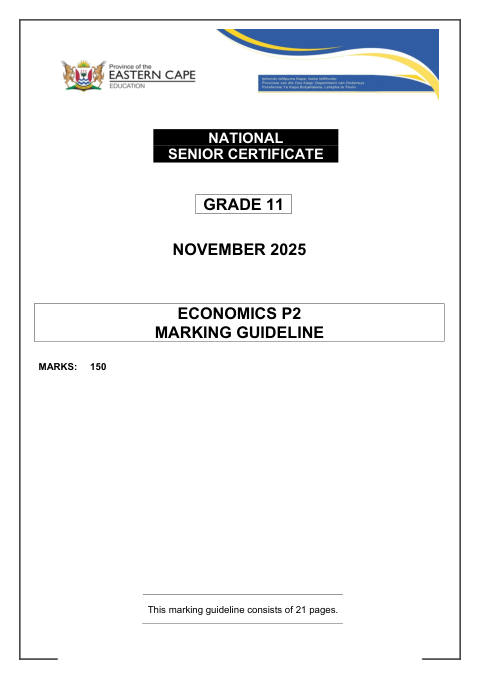 Economics Grade 11 DBE Caps November 2025 Paper 2 - Memo (Eastern Cape)