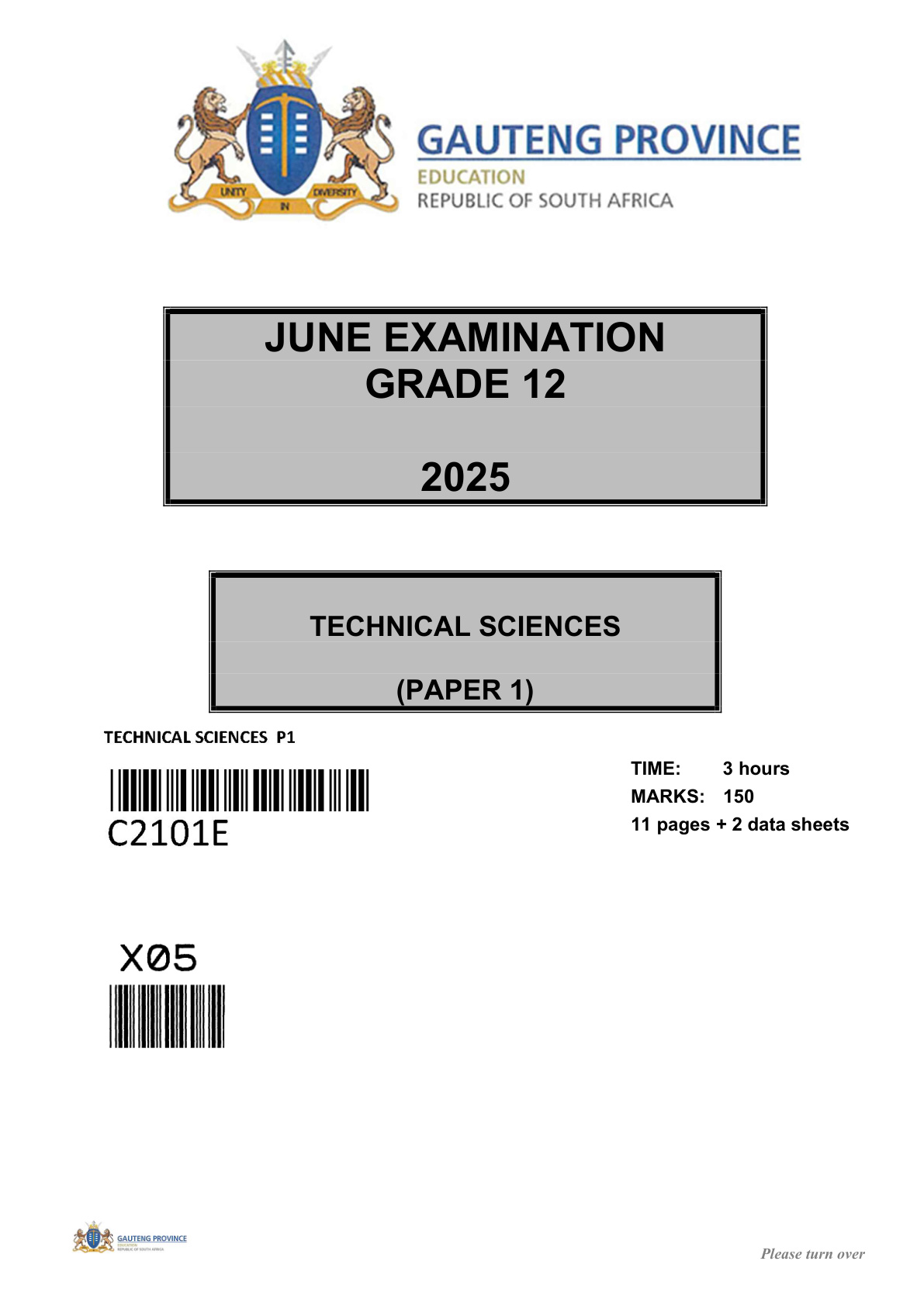 Technical Sciences Paper 1 (Gauteng) June 2025 Grade 12 DBE