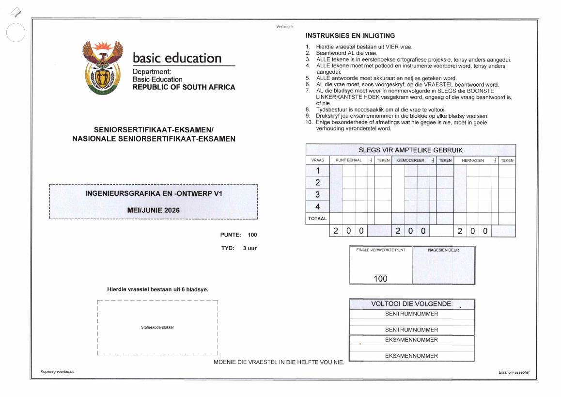Engineering Graphics and Design Grade 12 DBE CAPS May 2026 Paper 1 - Question Paper