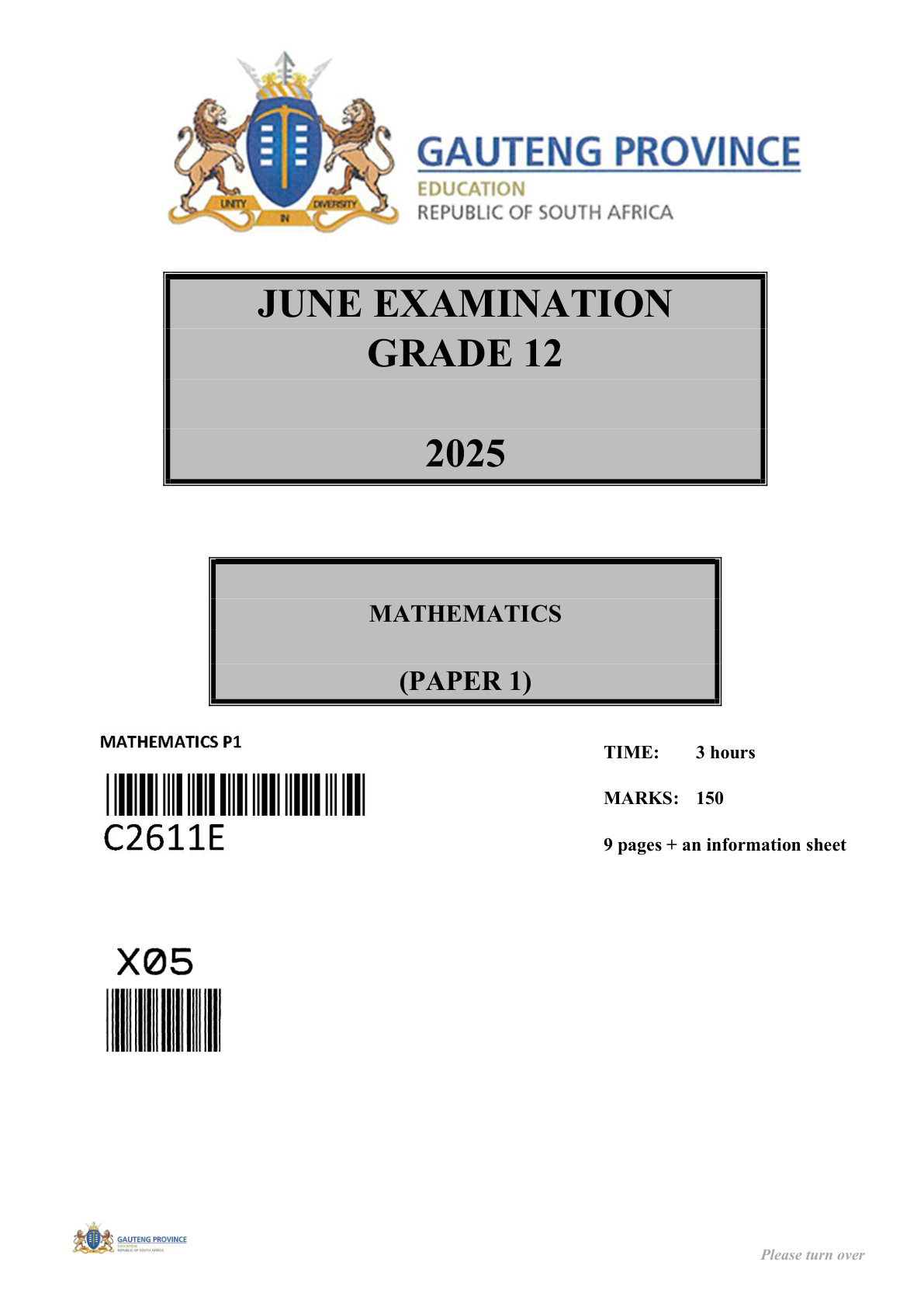 Mathematics Paper 1 (Gauteng) June 2025 Grade 12 DBE