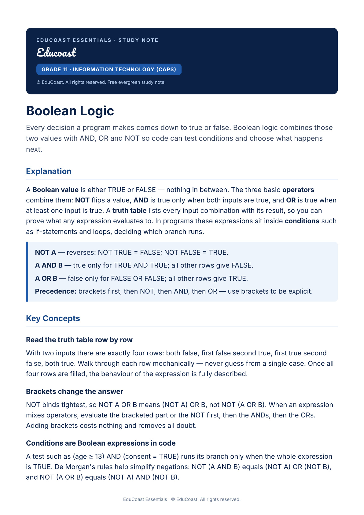 Boolean Logic — Grade 11 It (Caps)