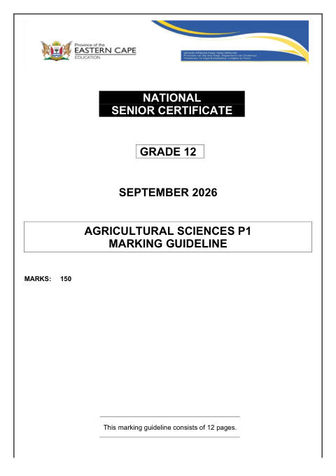 Agricultural Sciences Grade 12 DBE Caps September 2026 Paper 1 - Memo (Eastern Cape)