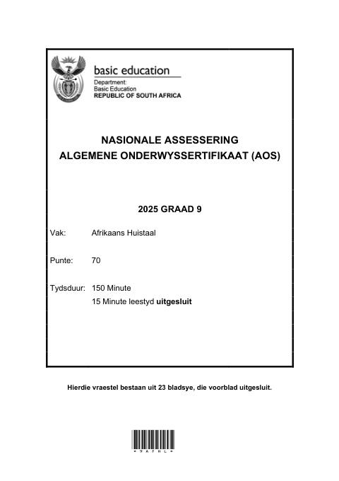 Afrikaans Home Language Grade 9 DBE CAPS GEC 2025 - Question Paper (Eastern Cape)