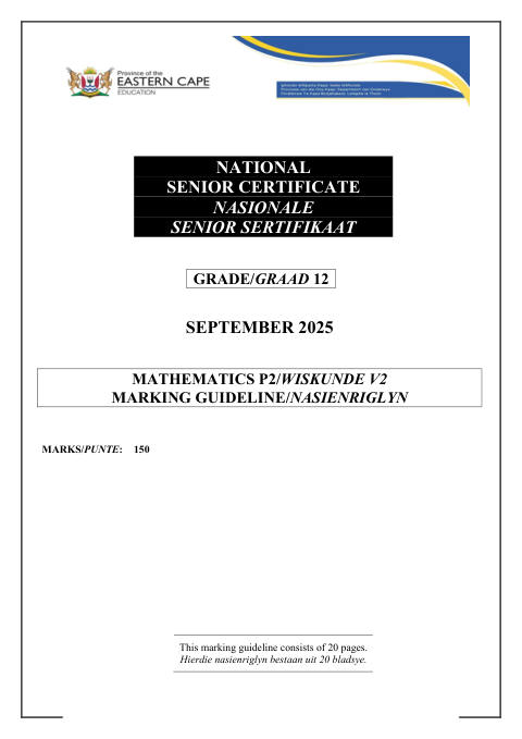 Mathematics Grade 12 DBE Caps September 2025 Paper 2 - Memo (Eastern Cape)