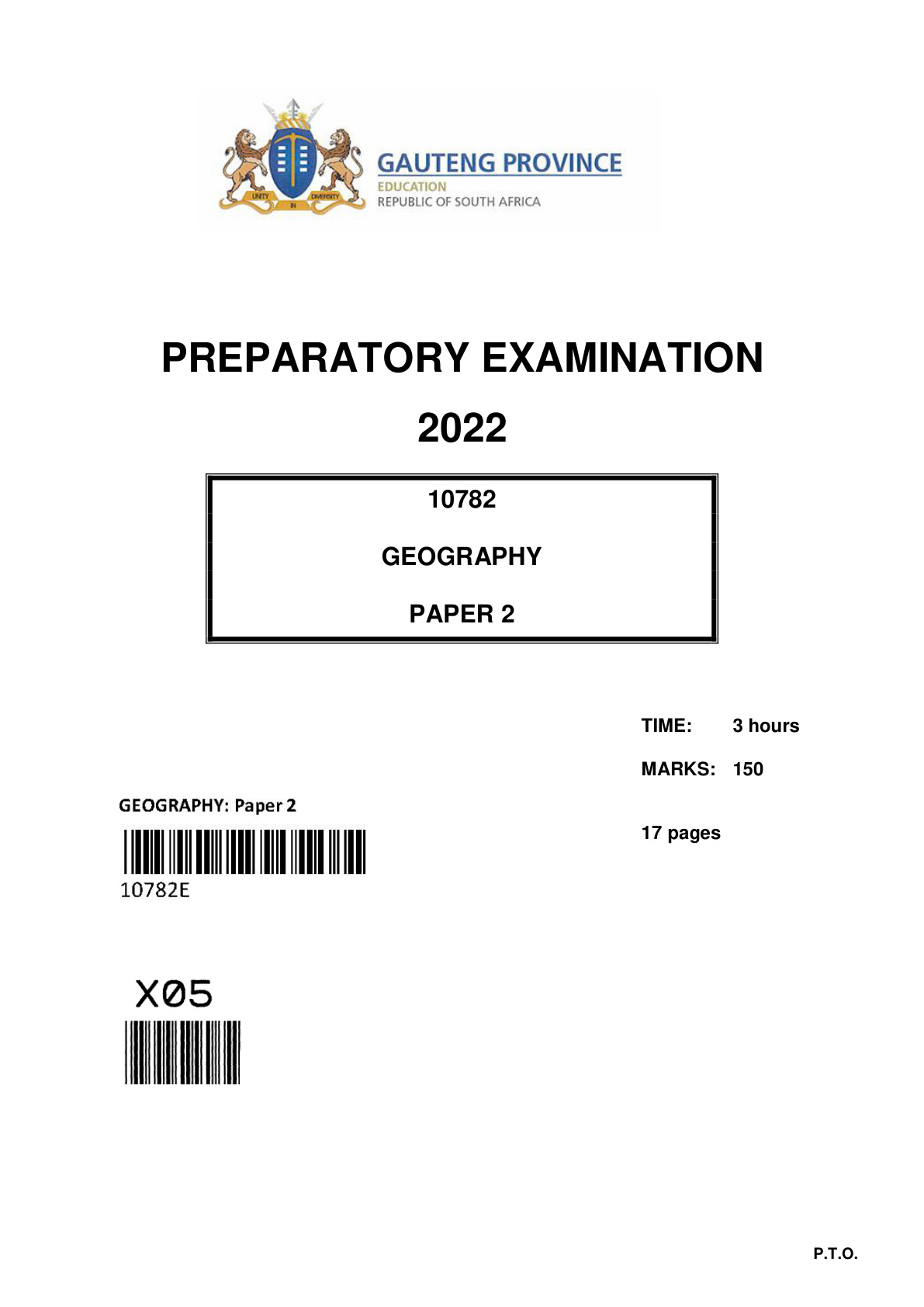 Geography Paper 2 (Gauteng) Preparatory 2022 Grade 12 DBE