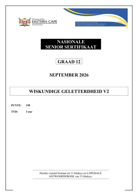Mathematical Literacy Grade 12 DBE Caps September 2026 - Question Paper (Eastern Cape)