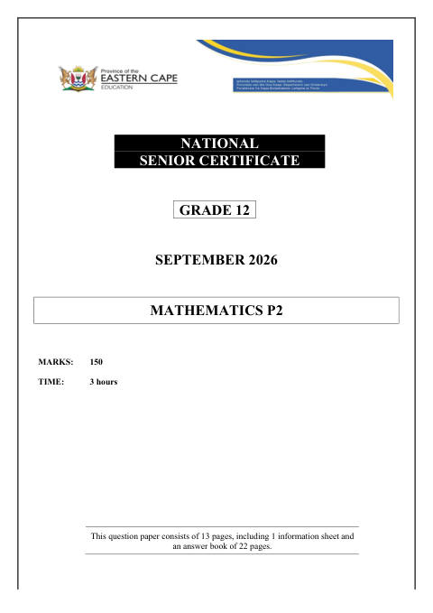 Mathematics Grade 12 DBE Caps September 2026 Paper 2 - Question Paper (Eastern Cape)