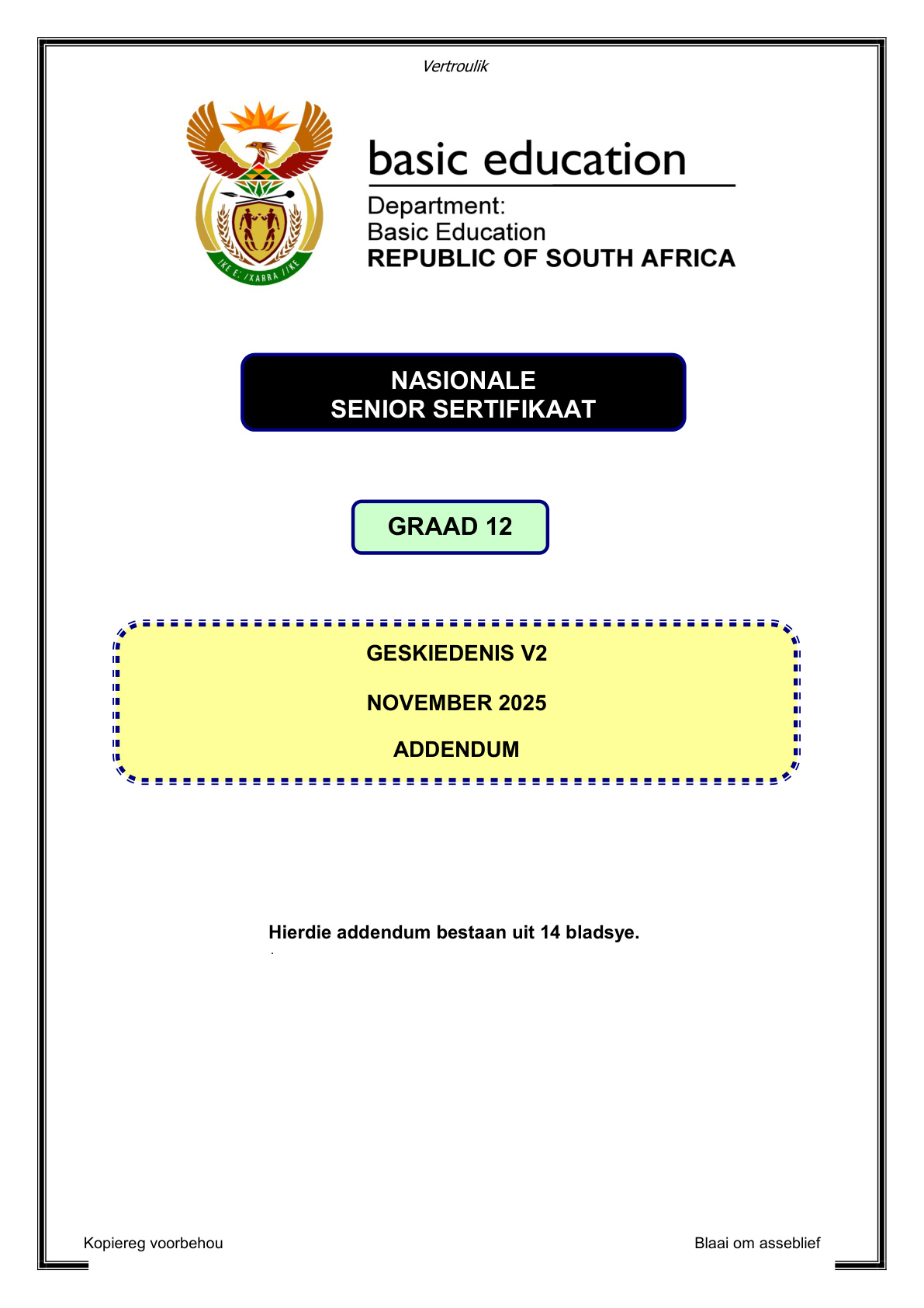 History Grade 12 DBE NSC November 2025 Paper 2 - Addendum (Eastern Cape)