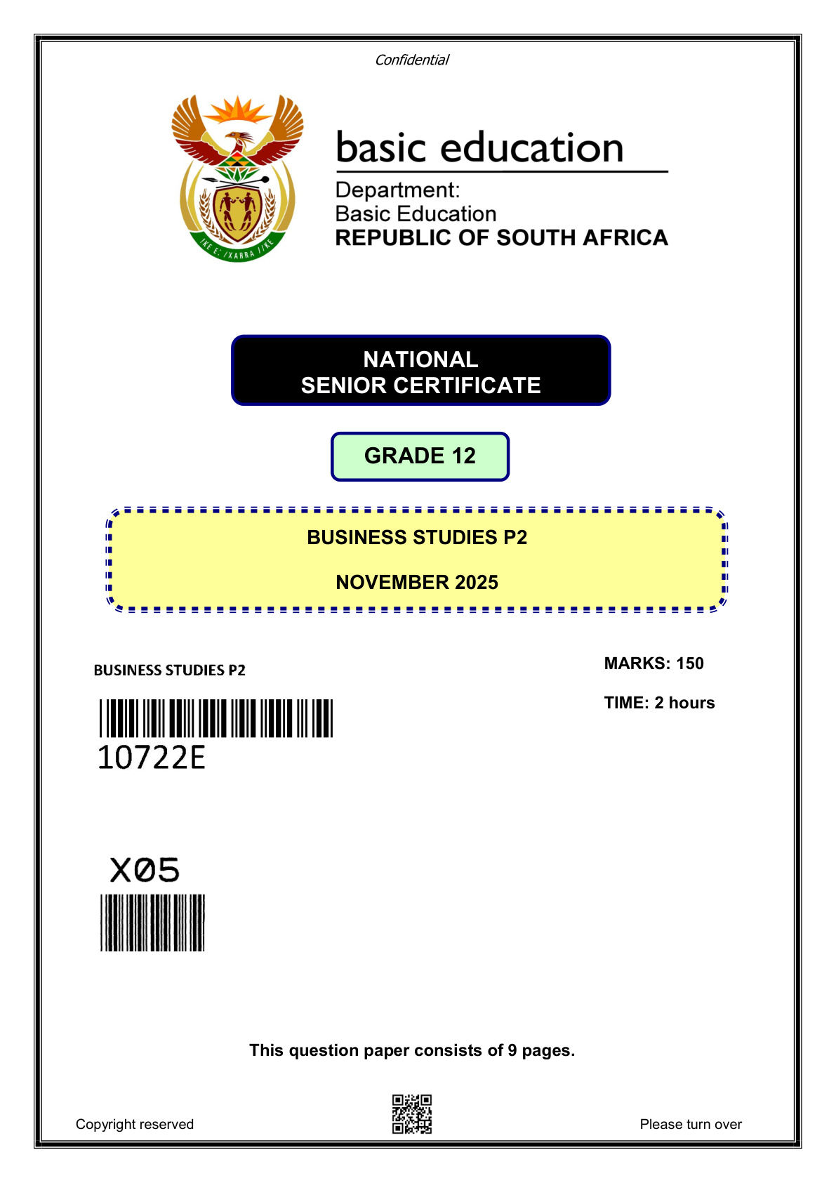Business Studies Paper 2 (Gauteng) November 2025 Grade 12 DBE