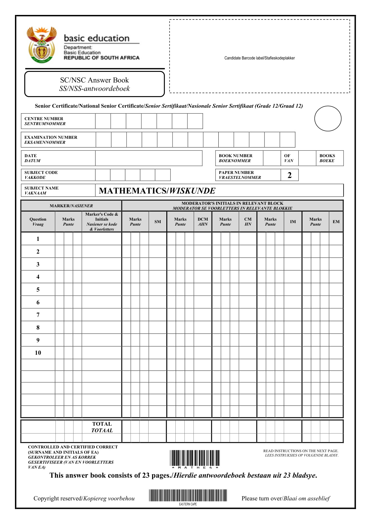 Mathematics Paper 2 Answer Book (Gauteng) Preparatory 2021 Grade 12 DBE